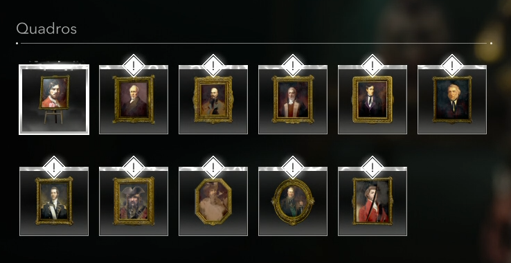 Quadros com retratos de personagens na mansão de Edward Kenway em Assassin's Creed Black Flag Resynced
