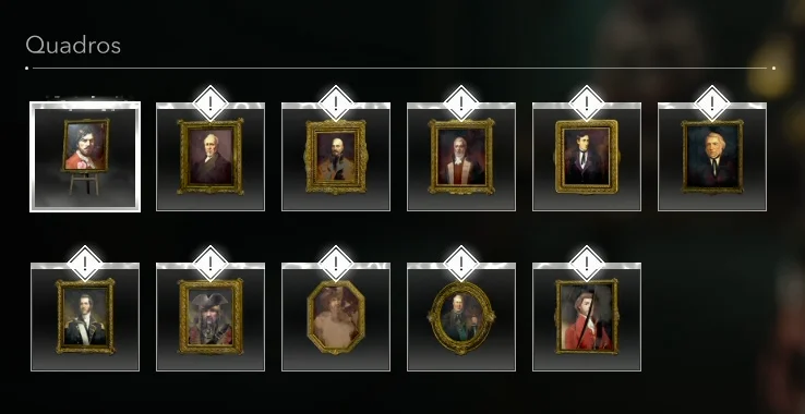 Quadros com retratos de personagens na mansão de Edward Kenway em Assassin's Creed Black Flag Resynced